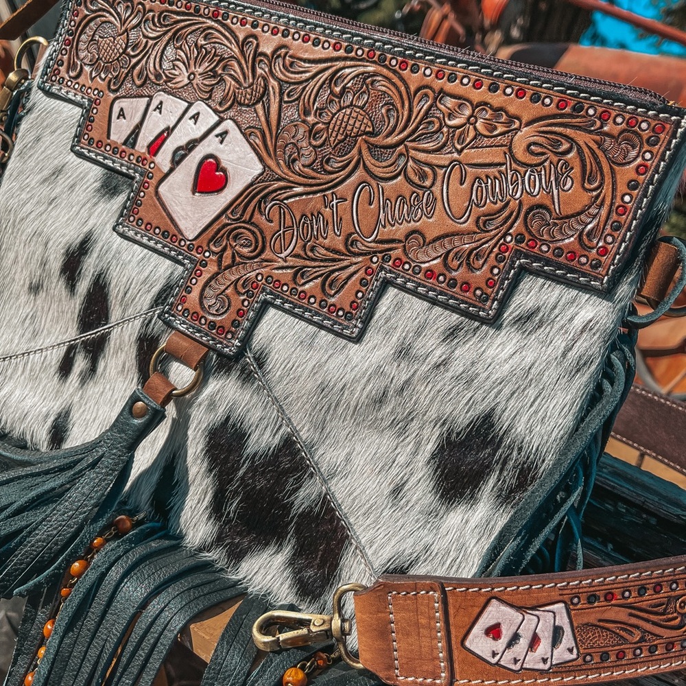 Don’t Chase Cowboys a Haute Southern Hyde by Beth Marie Exclusive Cowhide Purse